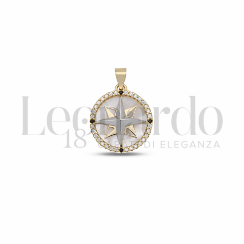 con Madreperla, zirconi bianchi e neri in Oro Giallo e Oro Bianco da 2,5gr.