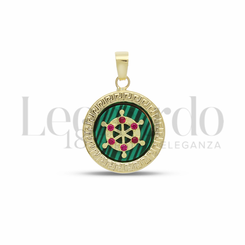con Malachite e Zirconi Rossi in Oro Giallo da 1,7gr.