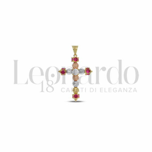 Sfera da 4 mm con Zirconi rossi e zirconi bianchi in Oro Giallo, Oro Bianco e Oro Rosa da 2,2gr.