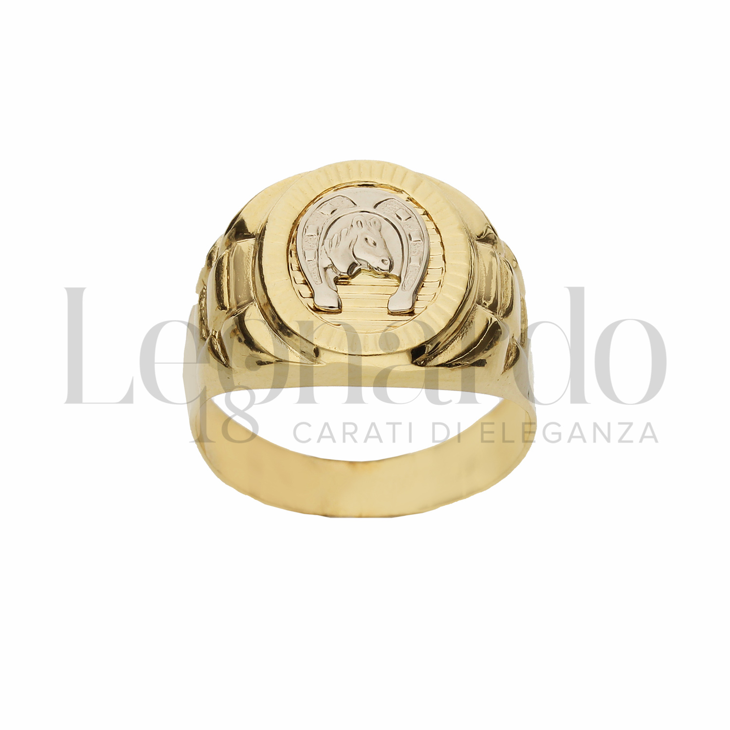 Anello Uomo Regolabile Con Testa Di Cavallo E Ferro Di Cavallo – Gioiello Punk Stile Retrò