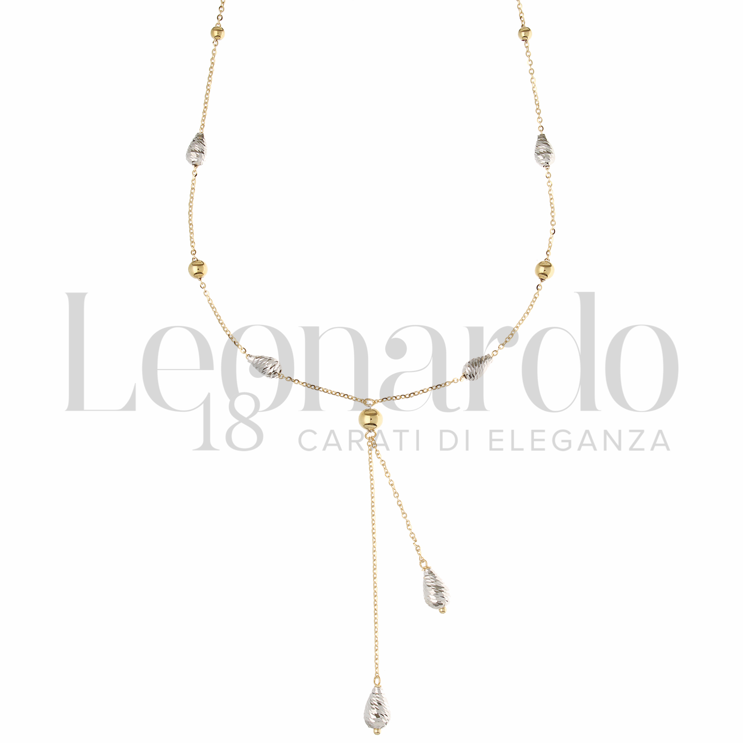 Collana Girocollo A Strati Mesovor Con Pendente Goccia, Placcata Oro 18K E Zirconi Cubici - Bianco