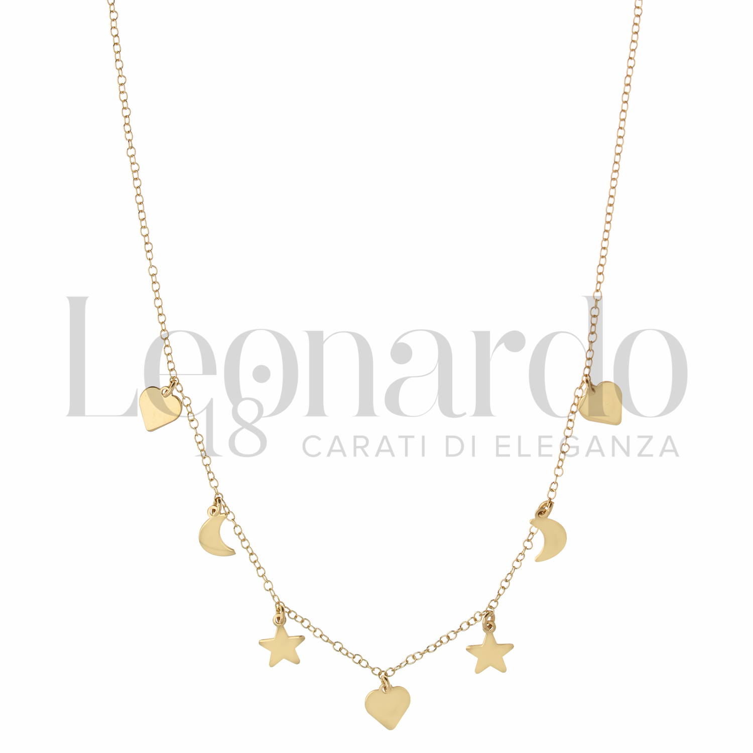 Collana Donna Oro Giallo 9K 375 Con Ciondolo Cuore E 20 Diamanti Naturali - 40+5 Cm