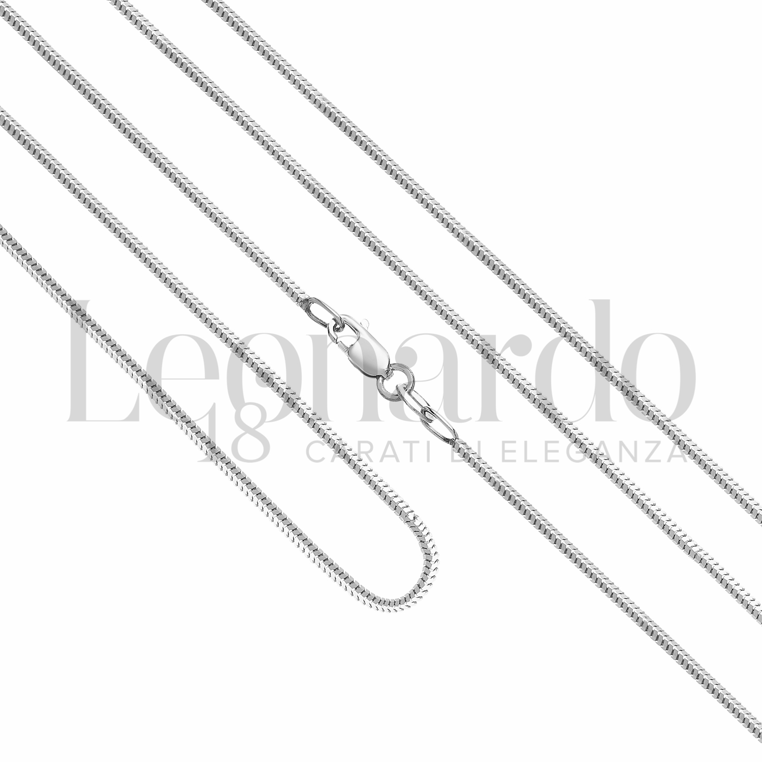 Carissima Collana In Oro Bianco 9 Ct – Catena Spiga 1 Mm, Lunghezza 51 Cm, Con Marchio 375, In Confezione Regalo