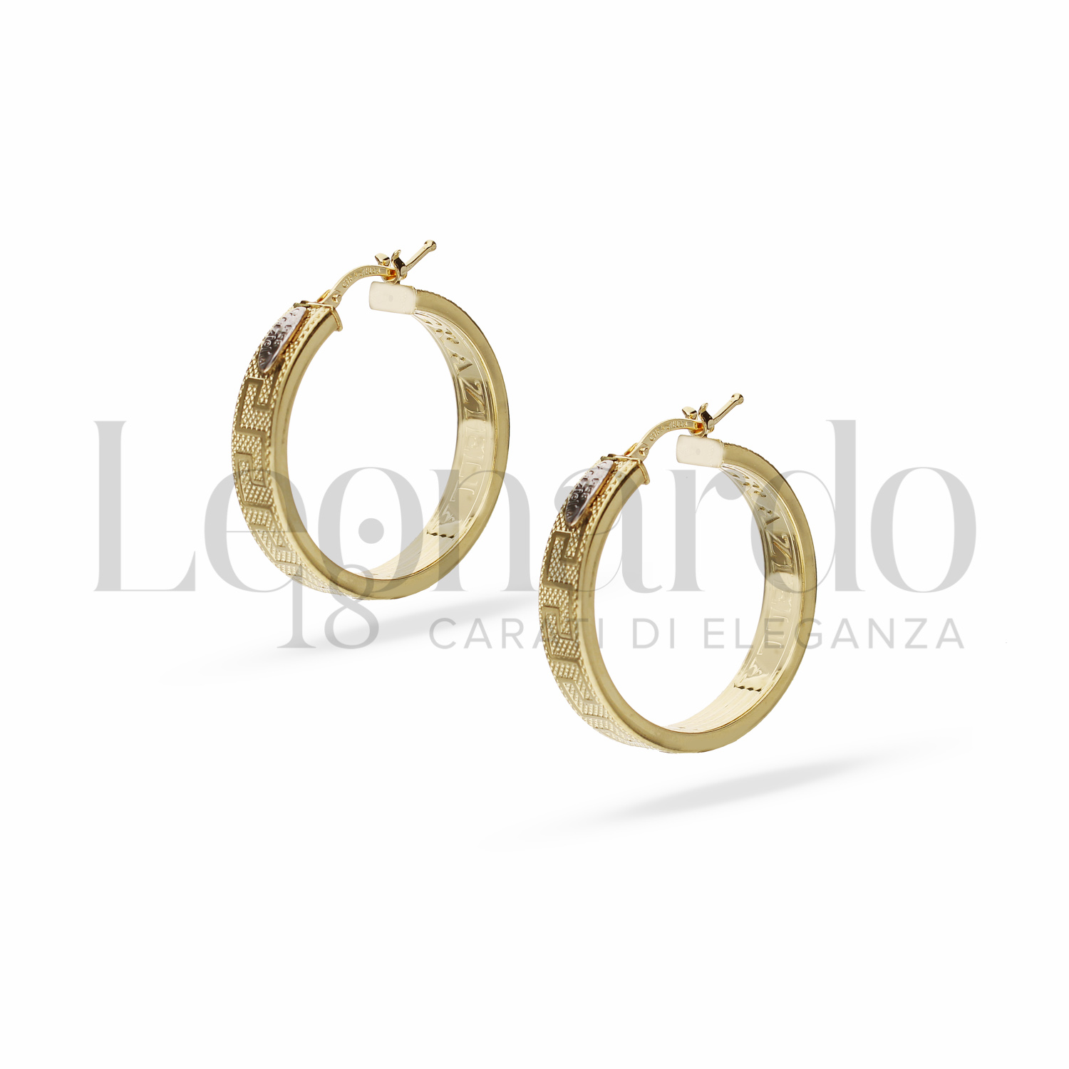 Orecchini A Cerchio Oro Giallo 14kt 585, Chiave Greca, Diametro 23mm – Prins Jewels, Regalo Italia