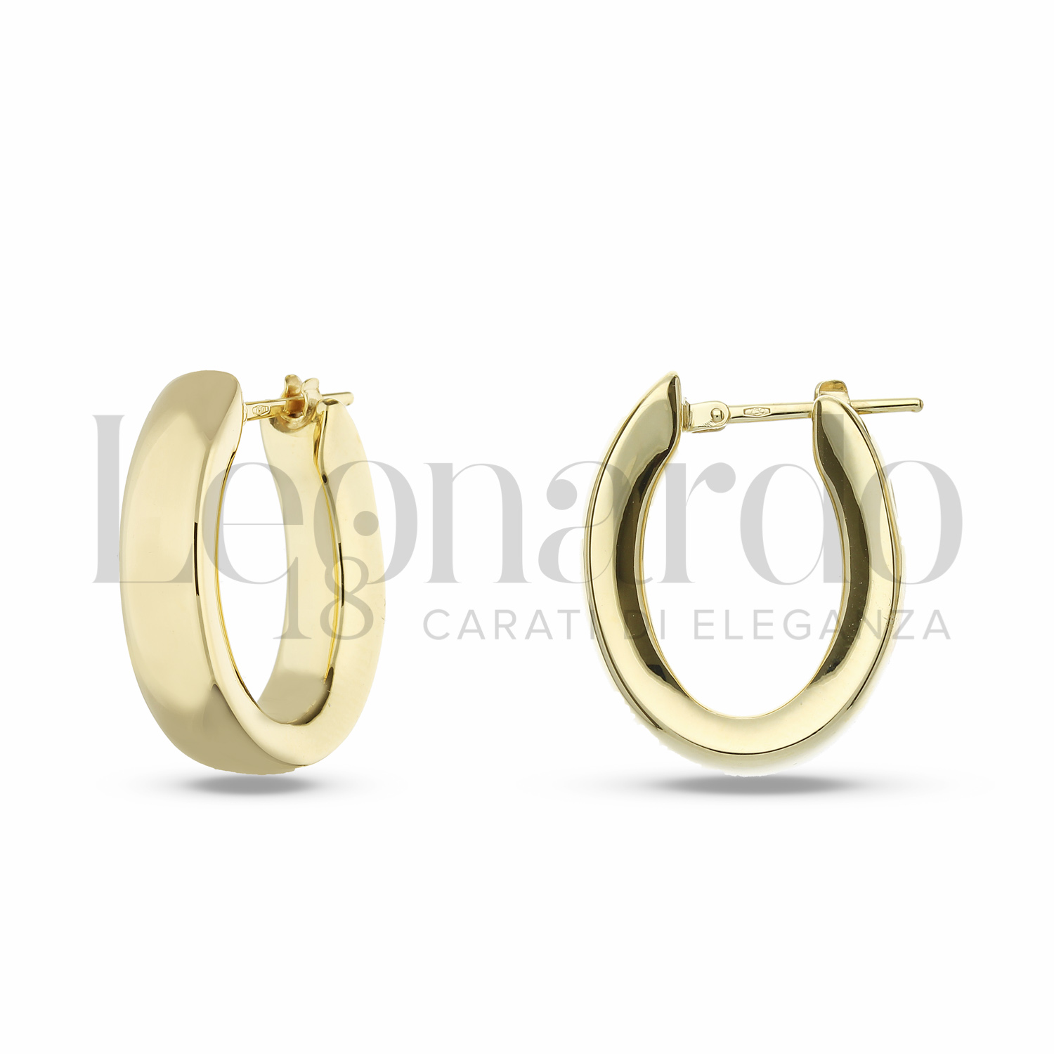 Orecchini Creoli Ovali Carissima In Oro Giallo 9ct, Design Rigato, Eleganti, Con Custodia