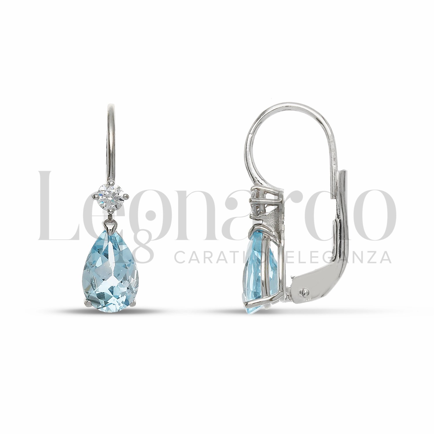 Orecchini In Oro Bianco 18kt Con Topazi Blu Cielo E Diamanti, 1,5 Cm