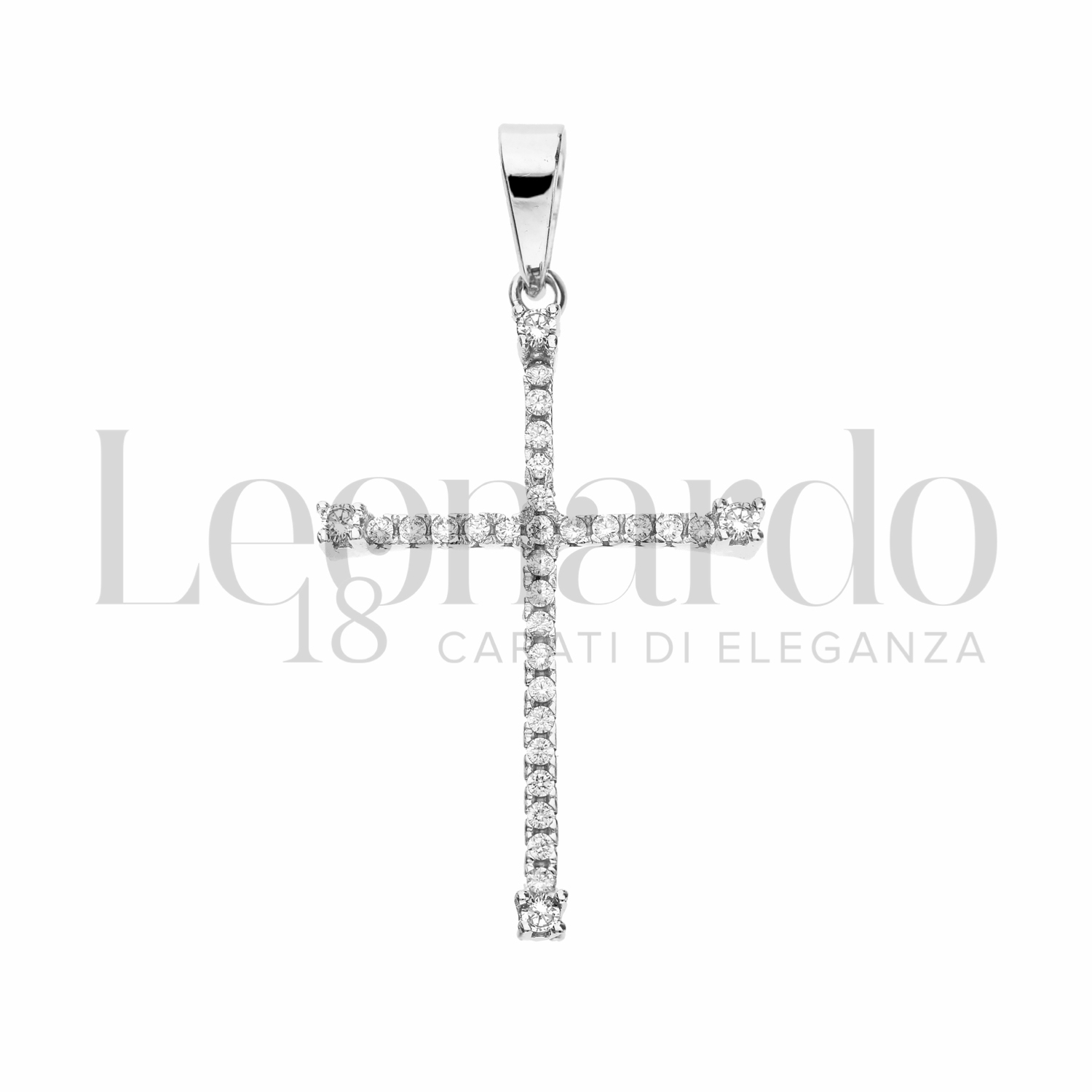 Collana Croce Doppia In Acciaio Con Zirconi - JewelryWe