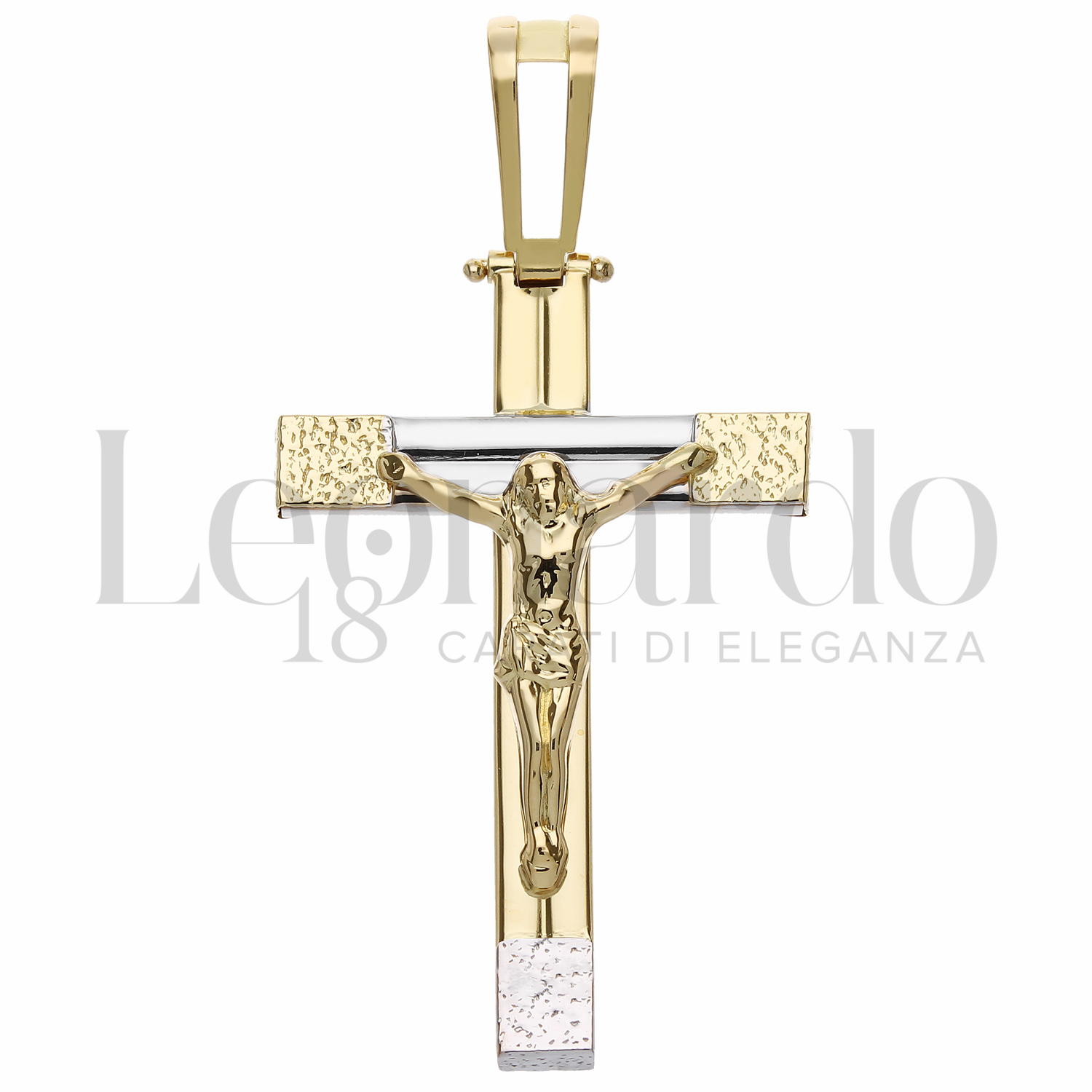 Catena Uomo A Croce Placcata Oro 14K 5A+ | Acciaio Inox Cubano A Strati Con Ciondolo Ghiacciato Zirconia